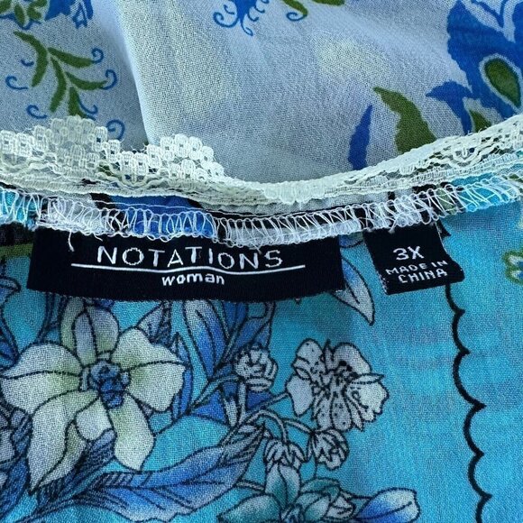 Notations Smocked Topper Size 3X Patchwork Print Sheer Lace Boho Peasant - Picture 7 of 15